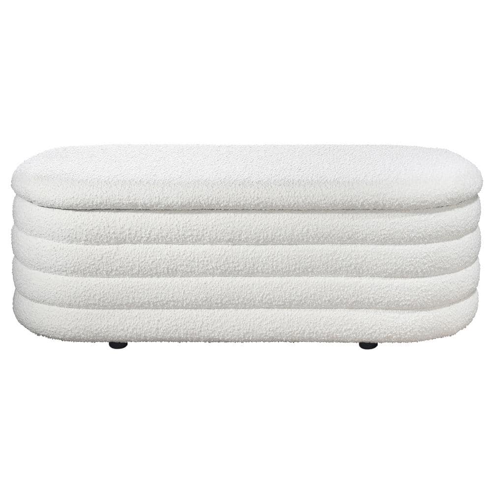 Ellipse White Boucle Fabric Storage Bench with Solid Wood Frame
