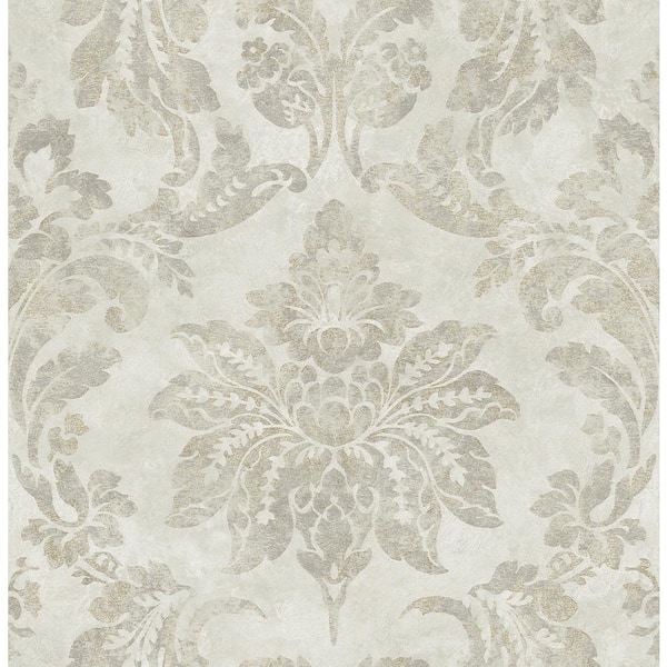 Chesapeake Astor Silver Damask Paper Strippable Roll Wallpaper (Covers 56.4 sq. ft.)