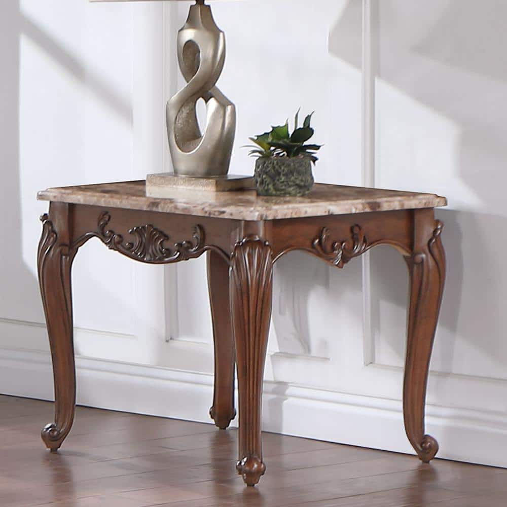 Nayla Cherry Finish Marble Top Rectangular End Table