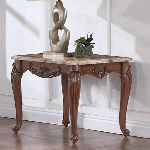 Acme Furniture Nayla 27.75 in. Natural Marble Top and Cherry