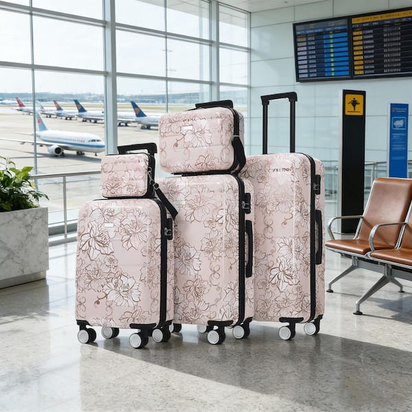 Polibi 5-Piece Pink Flower Polypropylene Hardside Luggage Set with