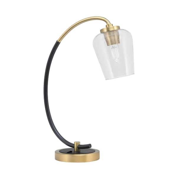 Unbranded Delgado 18.25 in. Matte Black and New Age Brass Accent Desk Lamp with Clear Bubble Glass Shade