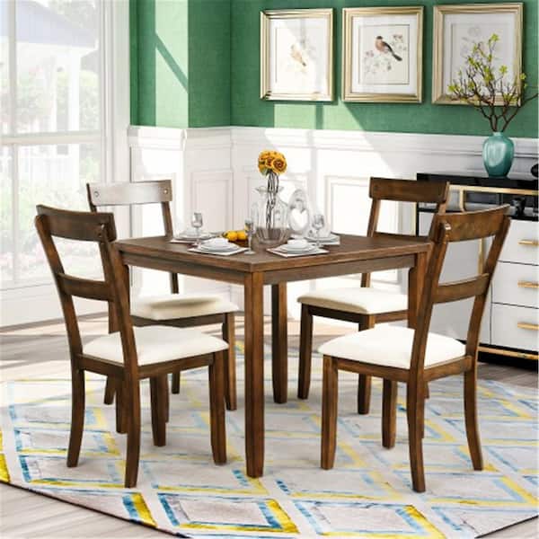 Boyel Living 5 Piece American Walnut Dining Table Set Industrial Wooden Kitchen Table And 4 Chairs For Dining Room Tr St000010aae The Home Depot