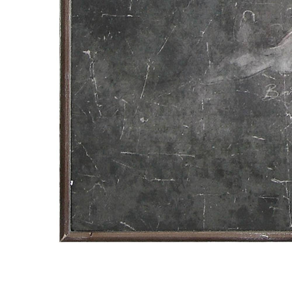 Large Gray and Pink Floral Canvas Painting with Distressed Wood Frame