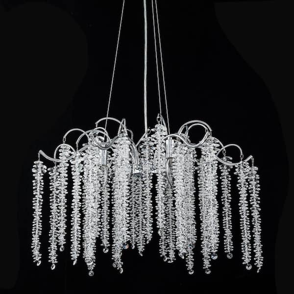Theodora Modern Contemporary 6-Light Polished Chrome Chandelier with Hanging Crystal