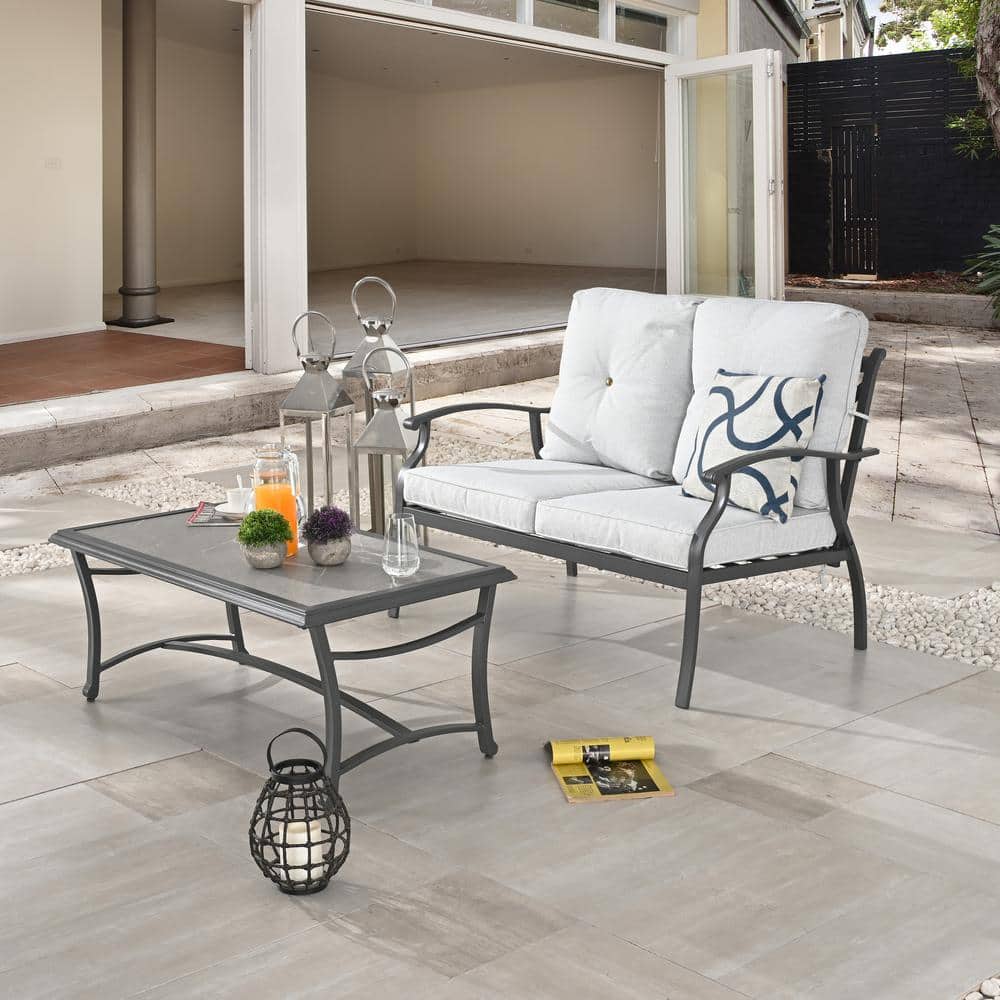 2-Piece Metal Patio Loveseat and Coffee Table Deep Seating Set with Off-white Cushions price history on PriceWatchPro