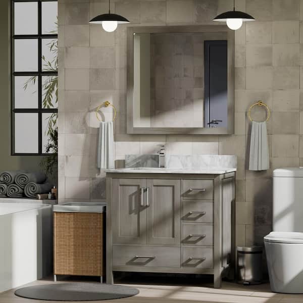 Jacques 36 in. W x 22 in. D Left Offset Distressed Grey Bath Vanity without Top