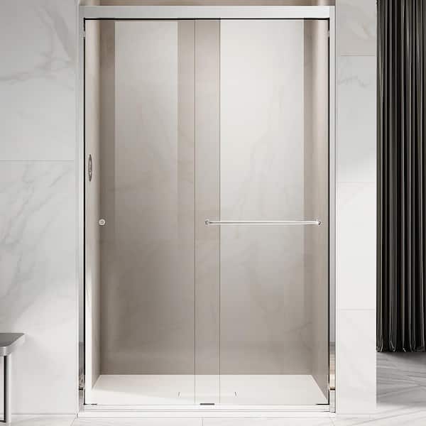 UNIKOO UKD06 46 to 49 in. W x 72 in. H Double Sliding Semi-Frameless Shower Door in Chrome, EnduroShield Clear Glass