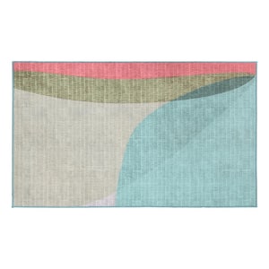 Cove Green 3 ft. x 5 ft. Lines Washable Area Rug