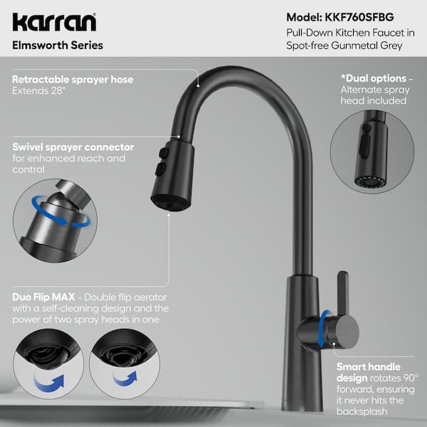 Elmsworth Single Handle Pull-Down Sprayer Kitchen Faucet in Spot-Free Gunmetal Grey