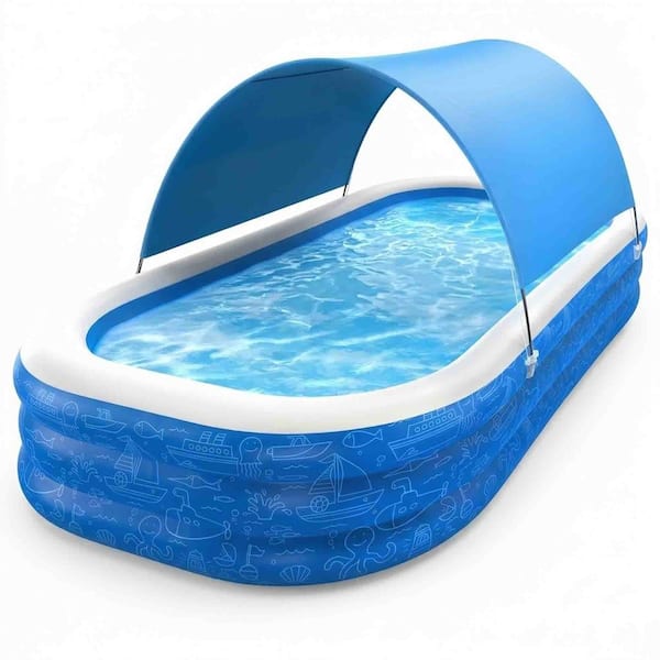 150 in. x 70 in. x 20 in. Rectangular Inflatable Kiddie Pool with Canopy and 3 Air Chambers