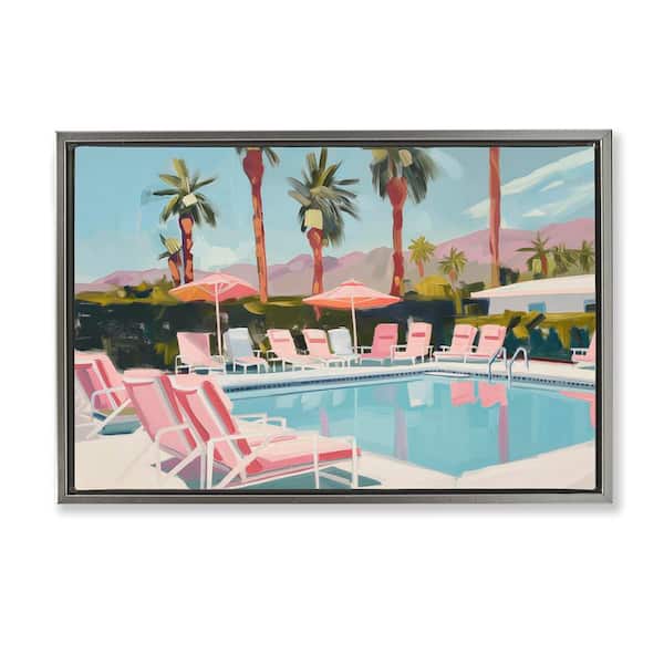 Stupell Industries Palm Springs Swimming Pool by Arlington Prints Gray Floater Frame Nature Graphic Art Print 17 in. x 25 in.