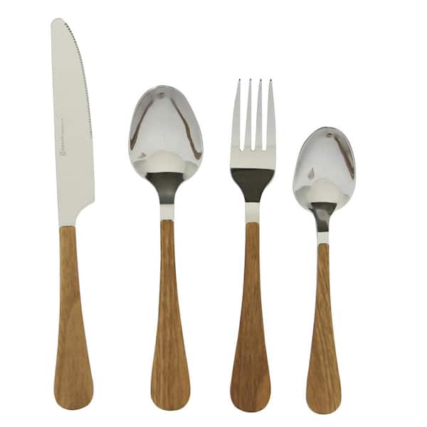 Gibson Home Teardrop Wood 16-Piece Faux Wood Finish Stainless Steel Flatware Set (Service for 4)
