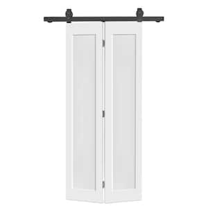 22 in. x 80 in. 1-Panel Shaker Hollow Core White Composite Bi-Fold Door with Sliding Barn Door Hardware Kit