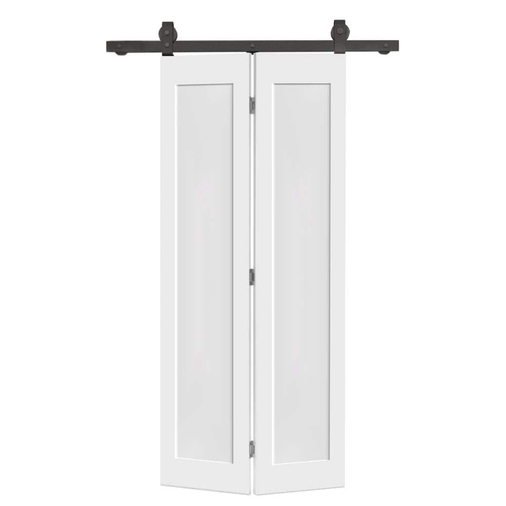 CALHOME 36 in. x 80 in. 1-Panel Shaker Hollow Core White Composite Bi-Fold Door with Sliding Barn Door Hardware Kit