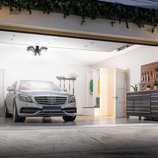 11 in. 60-Watt Black LED Flush Mount Adjustable LED Garage Light with Foldable Panels