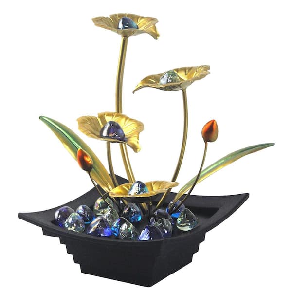 4-Tier Lotus Leaf Tabletop Fountain with Copper-Colored Design