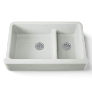 Whitehaven 34 in. Undermount Double Bowl Sea Salt Cast Iron Kitchen Sink