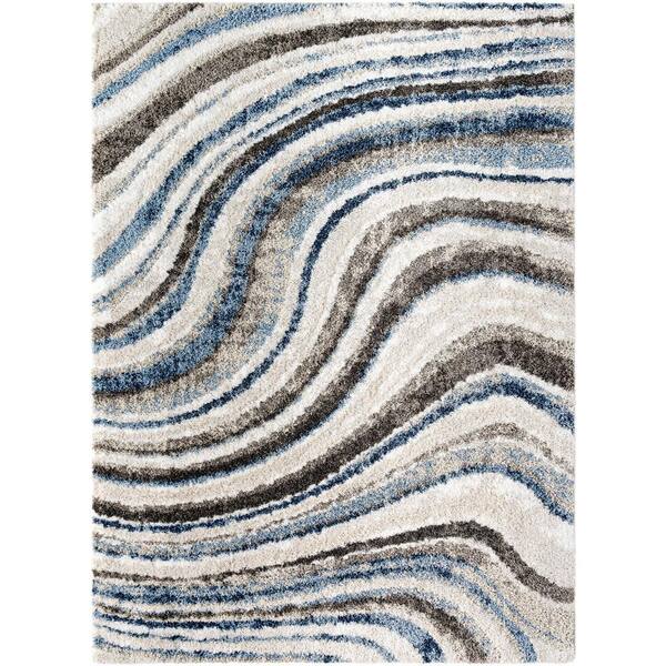Livabliss Osaka Blue/White Abstract 2 ft. x 3 ft. Indoor Area Rug