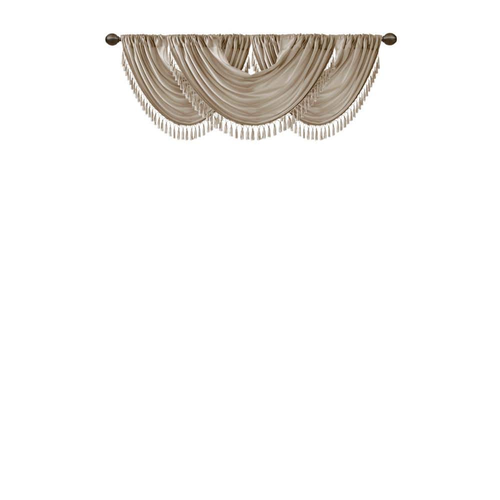 Champagne Faux Silk Waterfall Window Valance with Tassel Trim