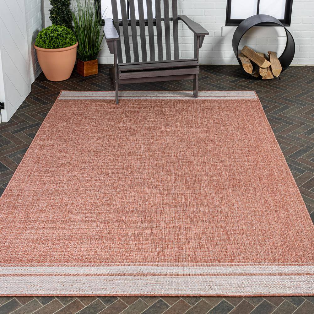 Salmon and Cream Synthetic Reversible Indoor/Outdoor Rug 3x5