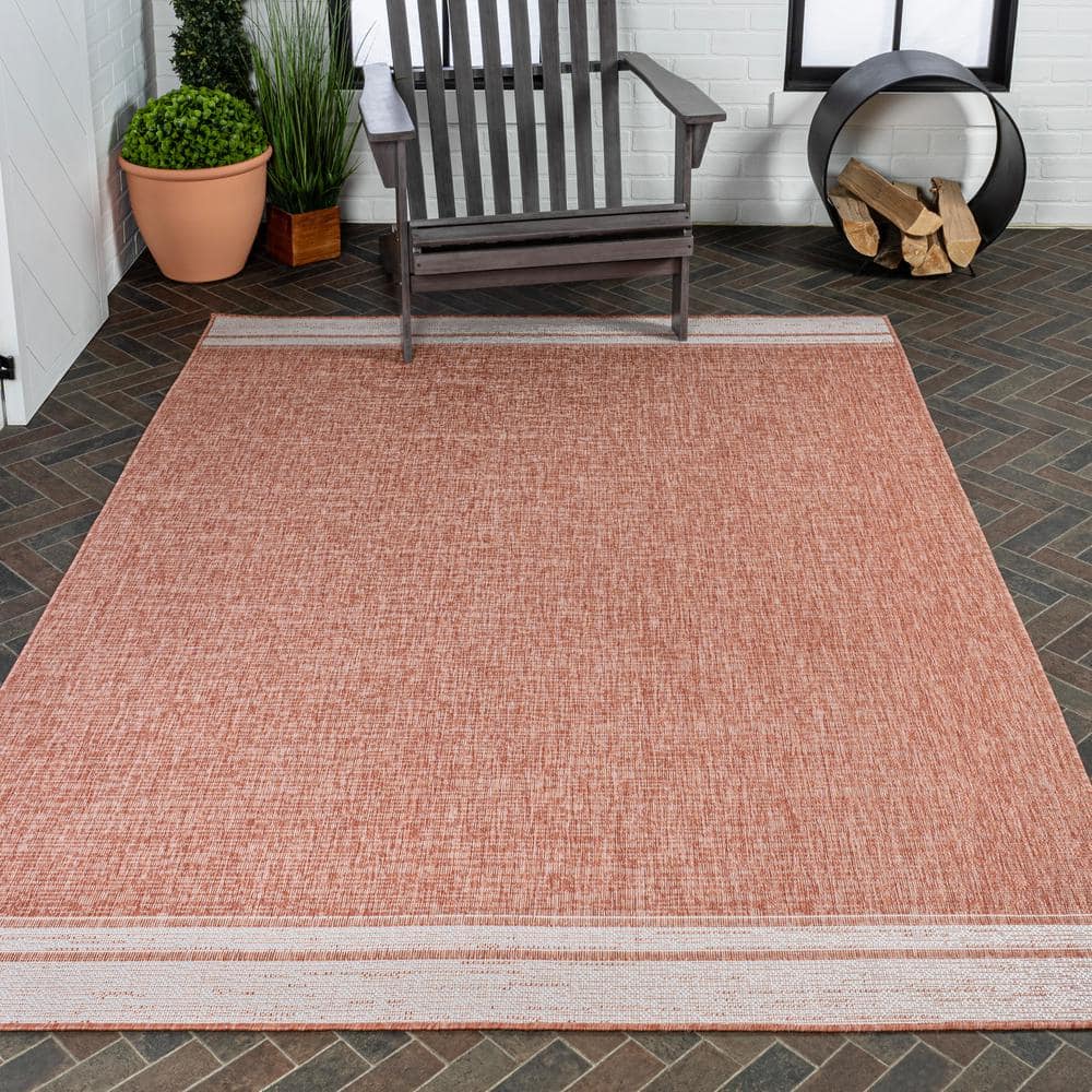 Alda Salmon and Cream 8' x 10' Synthetic Indoor/Outdoor Area Rug