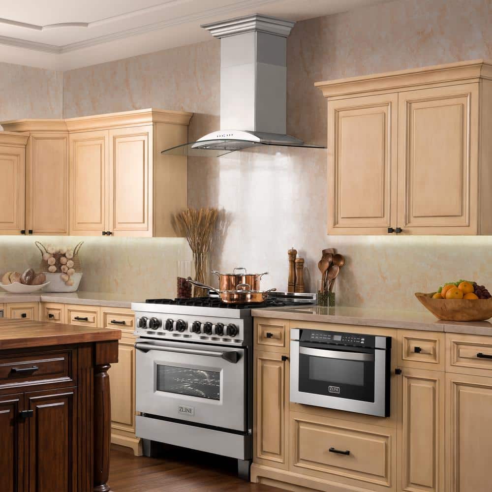 36" Stainless Steel and Glass Convertible Wall Mount Range Hood