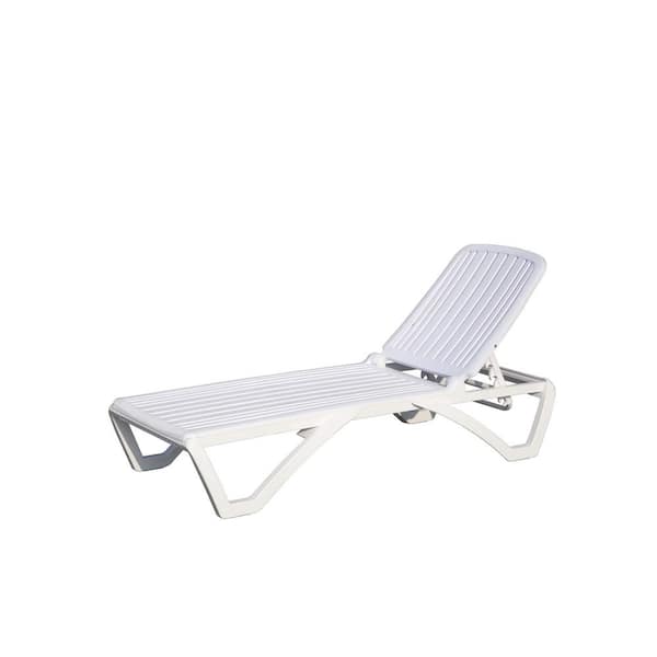 Zeus & Ruta White Plastic Outdoor Chaise Lounge with Adjustable Backrest and Wheels for in-Pool, Beach, Poolside, Lawn