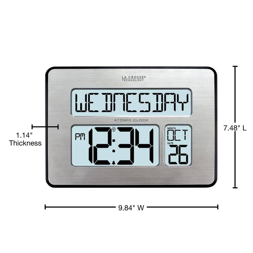 Silver Metallic Digital Atomic Wall Clock with Calendar