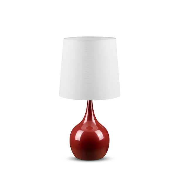 HomeRoots Charlie 23.5 in. Red Integrated LED Gourd Interior Lighting Table Lamp for Living Room w/White Metal Shade