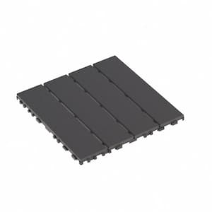 44 Pieces All Weather Outdoor Deck Plastic Patio Tiles, 12 in. x 12 in.  Gray Vertical Stripe