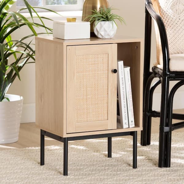 Baxton Studio Sherwin Light Brown and Black 1 Door Storage Cabinet