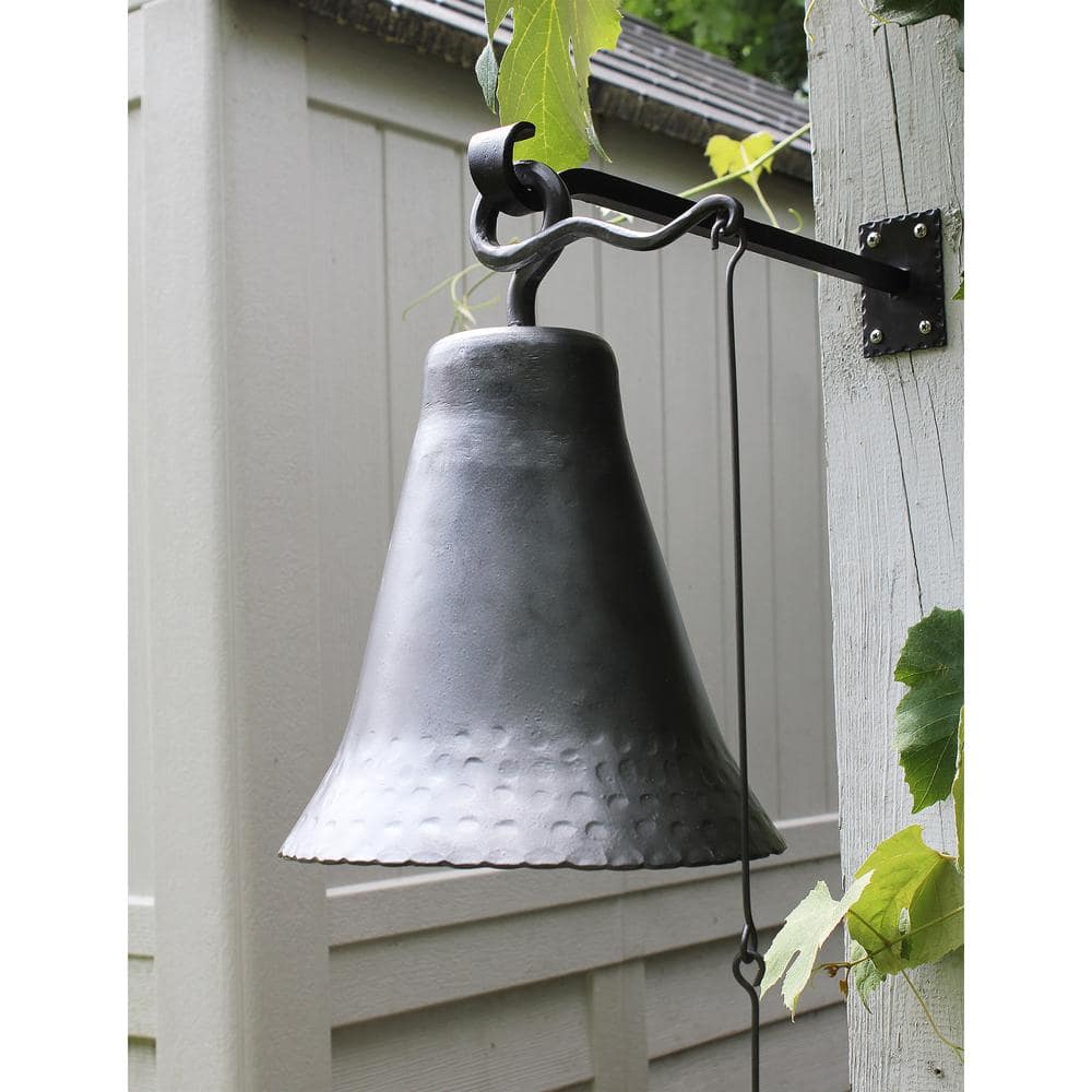 Large Graphite Wrought Iron Hanging Bell with Knocker