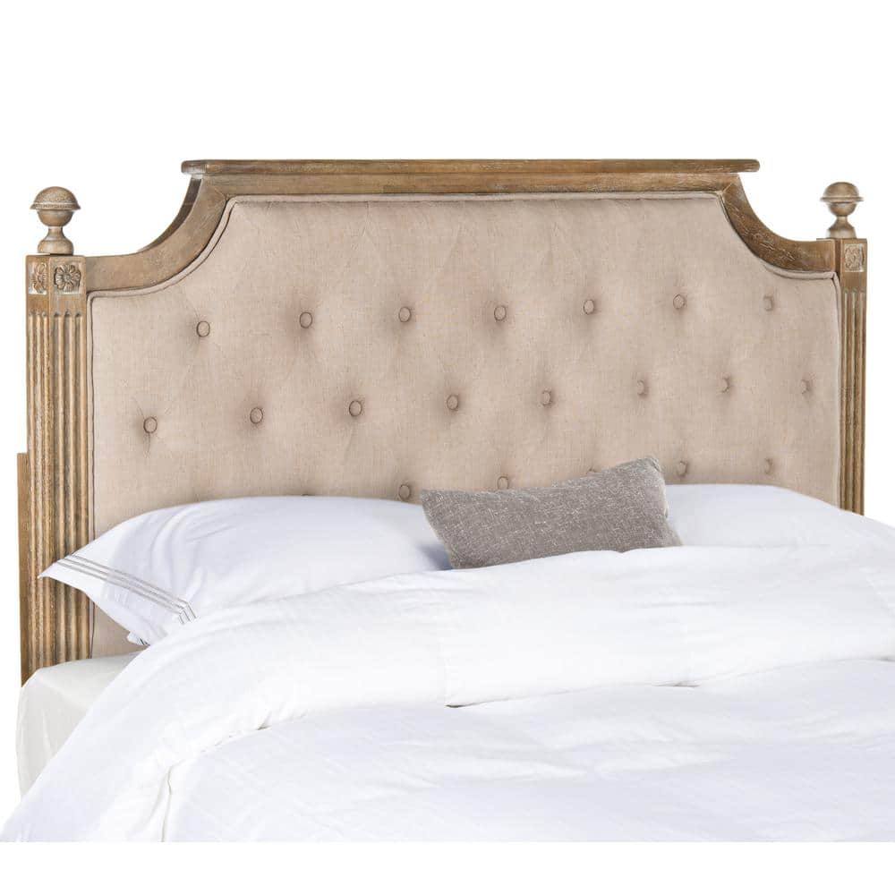 Beige Tufted Linen Upholstered Full Headboard