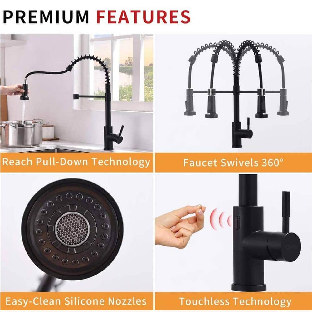 Matte Black Touchless Pull Down Kitchen Faucet with Spray