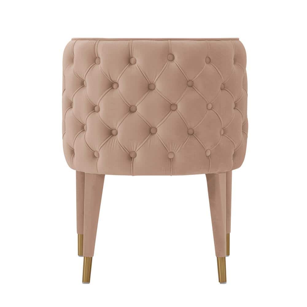 Set of 2 Nude Velvet Upholstered Elm Dining Chairs