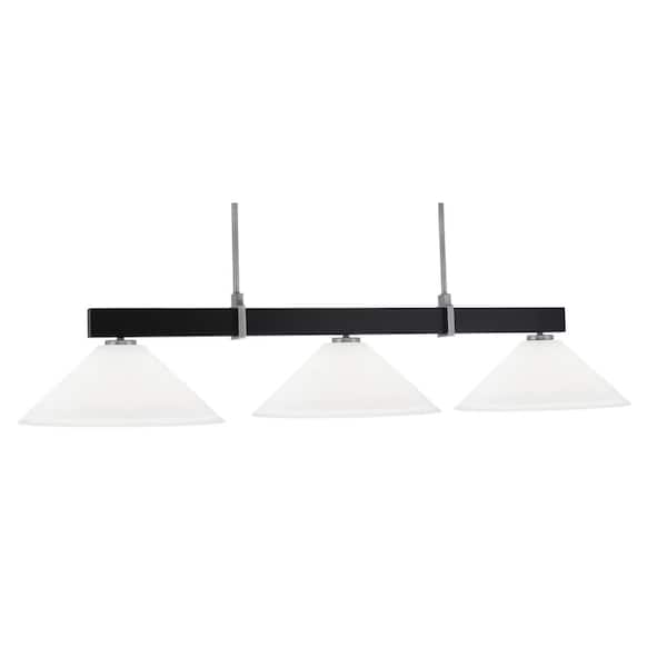 Balmore 3-Light Matte Black and Graphite Billiard Light with 16 in. White Muslin Glass Shades
