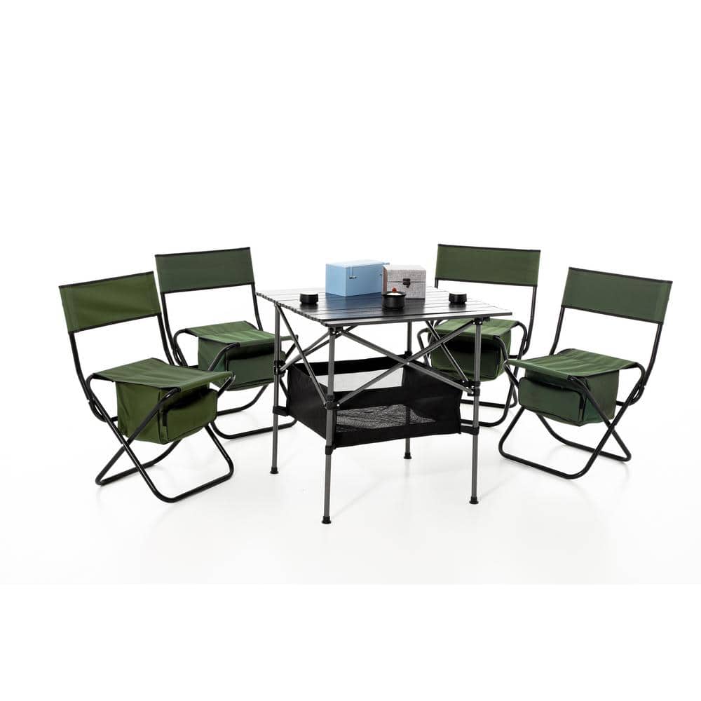Set of 5, Folding Outdoor Table and Chairs Set for Indoor, Outdoor Camping,
