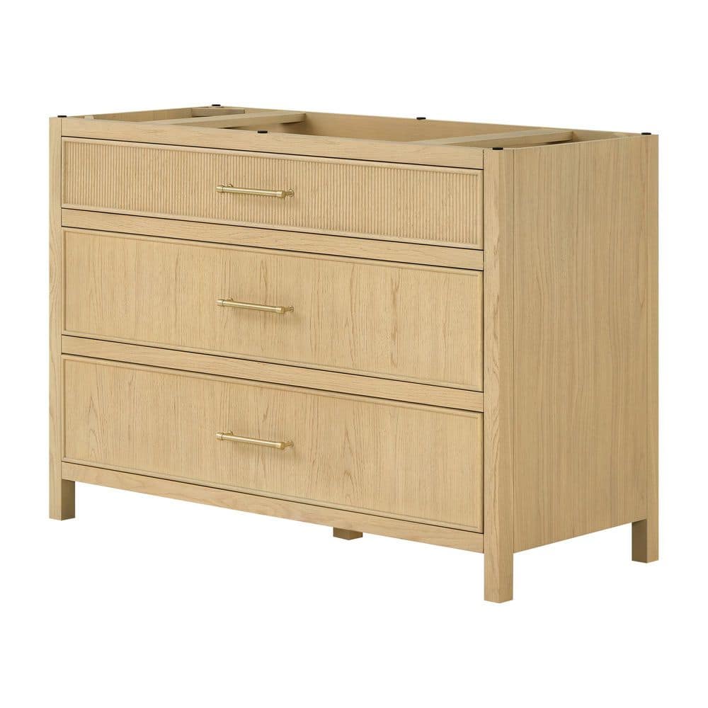 Isola 47 in. Freestanding Bath Vanity Cabinet without Top in Scandinavian Oak with Satin Bronze Trim