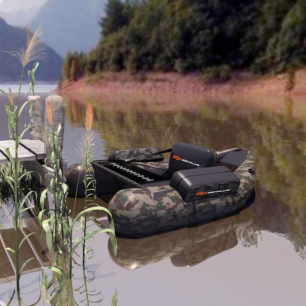 Multi-Color Inflatable Fishing Float Tube with Adjustable Straps and Storage Pockets and Fish Ruler