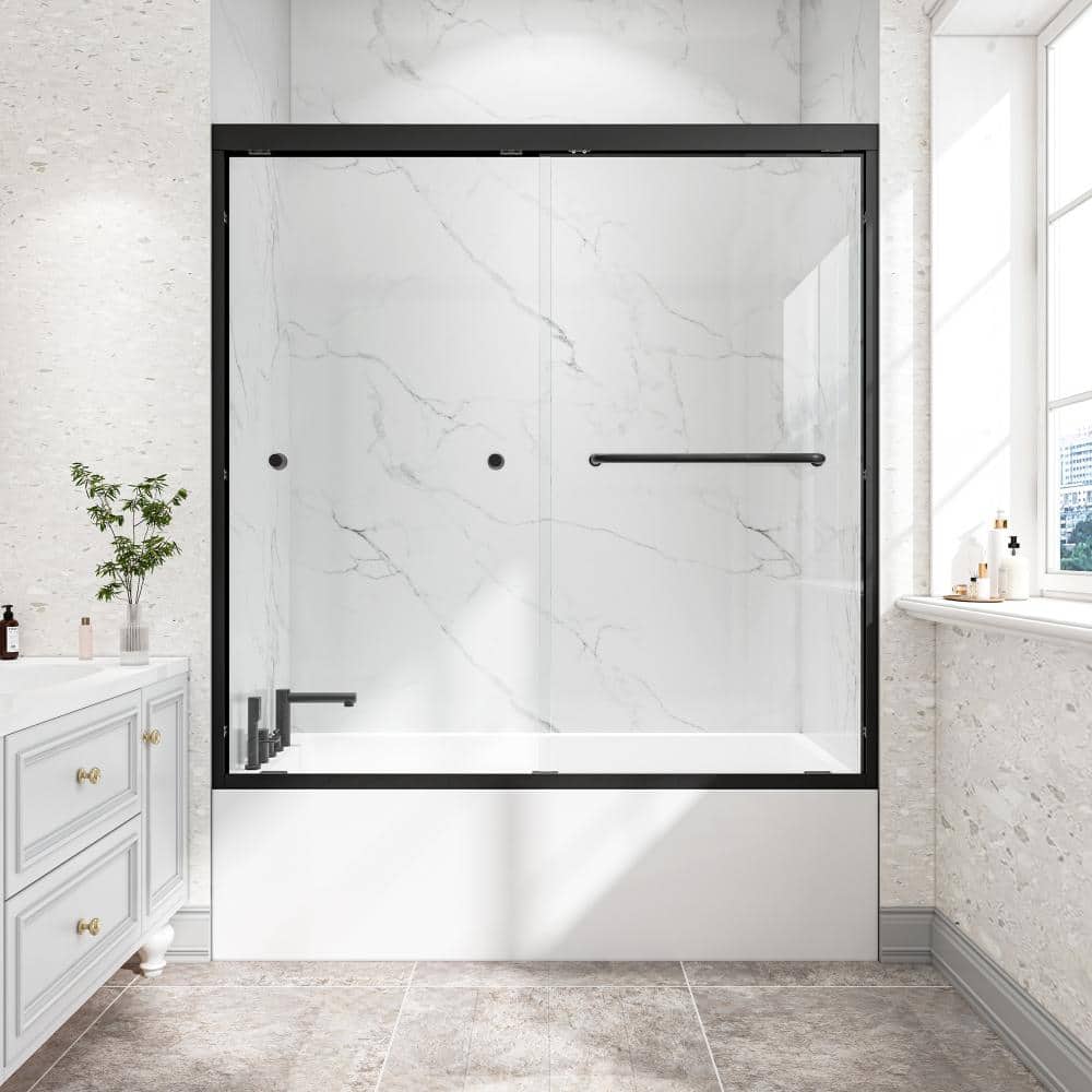 55-60 in.W x 60 in.H Matte Black Frame Bathtub Double Sliding Shower Door,6mm Thick SGCC&ANSI Tempered Glass price history on PriceWatchPro