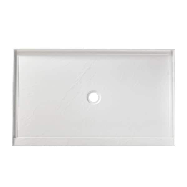 60 in. x 36 in. Alcove White Rectangle Acrylic Shower Pan Base with Center Drain Hole