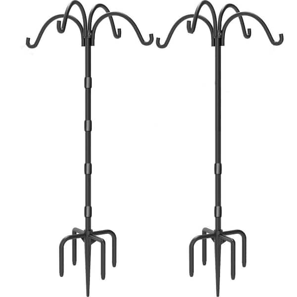 76 in. Black Iron Shepard's Hooks, Heavy Duty Bird Feeder Pole with 5 Prongs Base(2-Pack)
