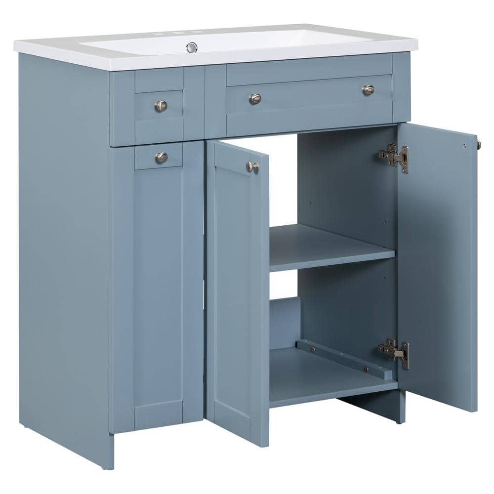 COWLOWN 30 in. W x 18 in. D x 34.5 in. H Bathroom Blue Linen Cabinet ...