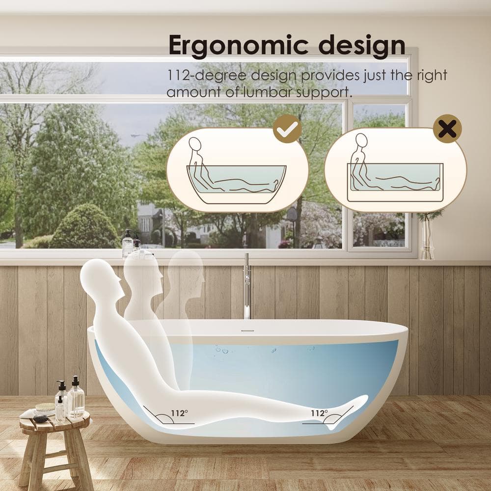 Ryder 59'' Matte White Solid Surface Freestanding Bathtub