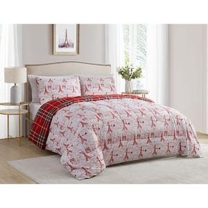 Parisienne Holiday Red 3-Piece Soft Microfiber Comforter Set - Full/Queen