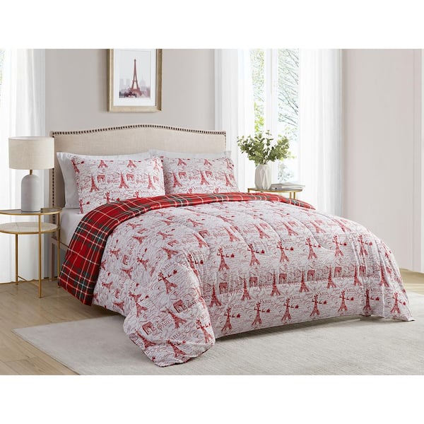 DESIGN STUDIO Parisienne Holiday Red 2-Piece Soft Microfiber Comforter Set - Twin