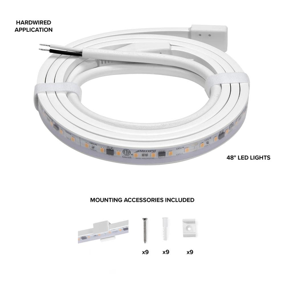 48" White LED Under Cabinet Strip Light, Hardwired