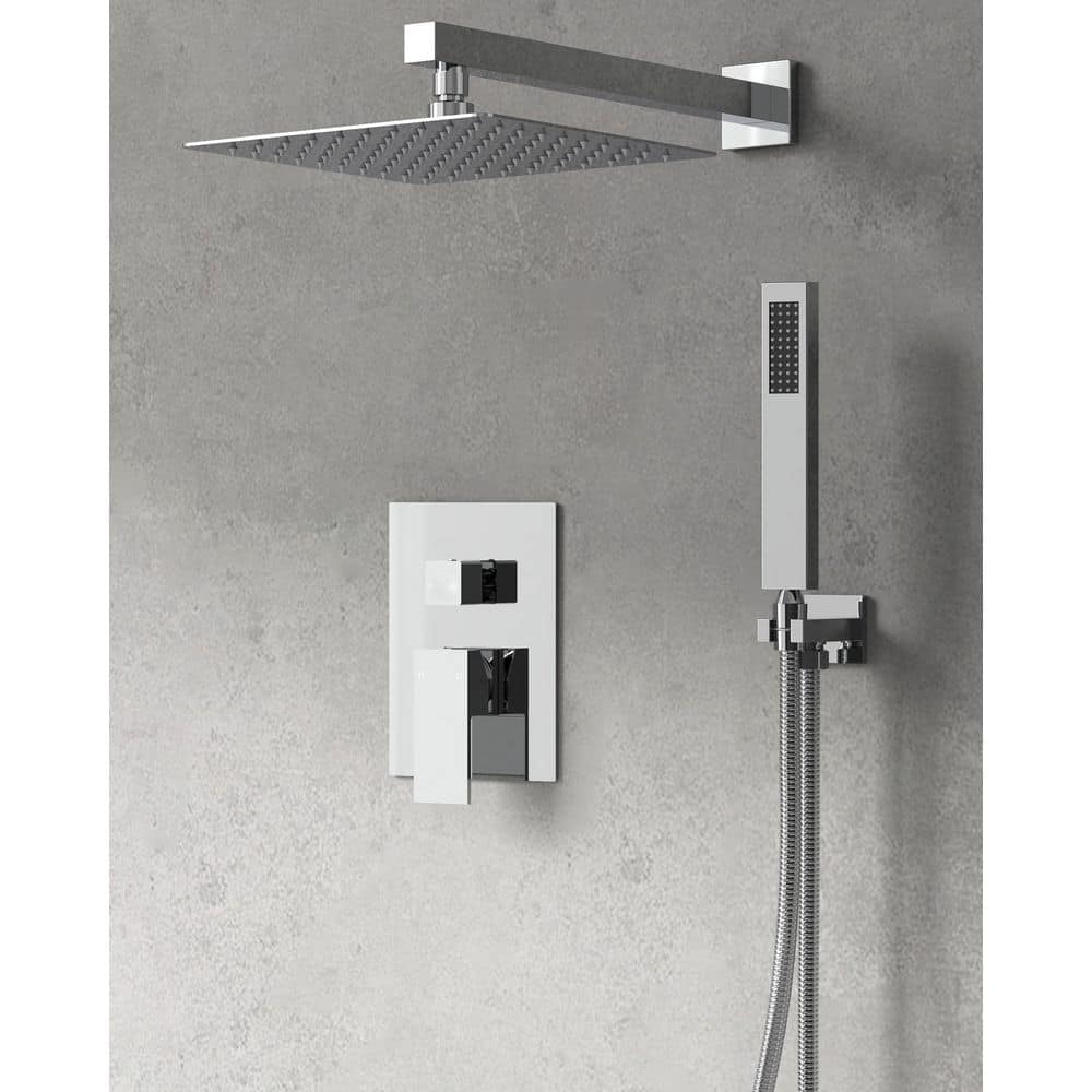 GRANDJOY Pressure Balance Dual 2-Spray Wall Mount 10 in. Fixed and