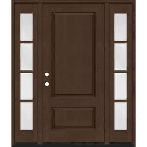 Regency 64 in. x 80 in. 2Panel 3/4-Squaretop RHIS Hickory Stain Fiberglass Prehung Front Door with w/4Lite Dbl 12in.SL